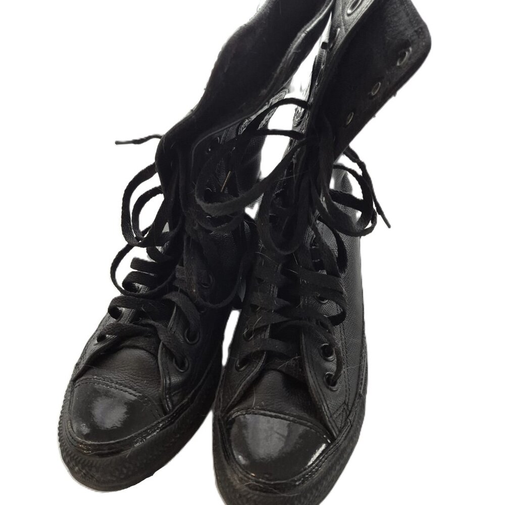 Converse High Top Black Leather Sneaker Size 7 Women - Picture 2 of 7